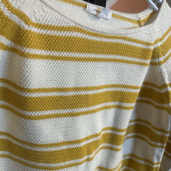 Maurices Shirt Womens Small Long Sleeve Cream Yellow Striped Chic - Picture 3 of 5